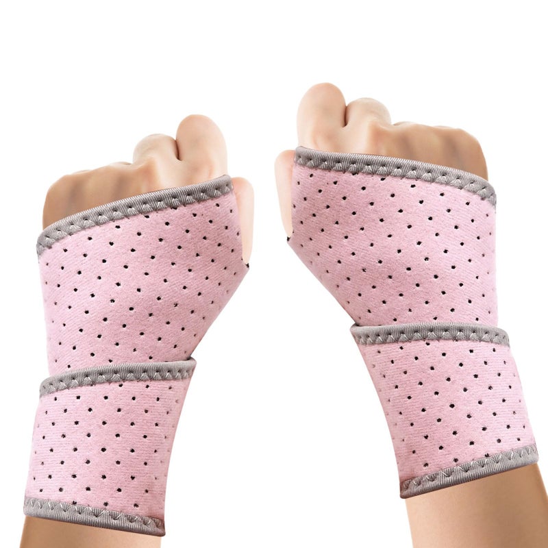 2Pcs Kids Wrist Support,Left Right Hand Compression,Wrist Compression Support,Adjustable Wrist Support Right Hand,Soft Breathable Wrist Straps Support for Pain Relief, Sports(Pink)